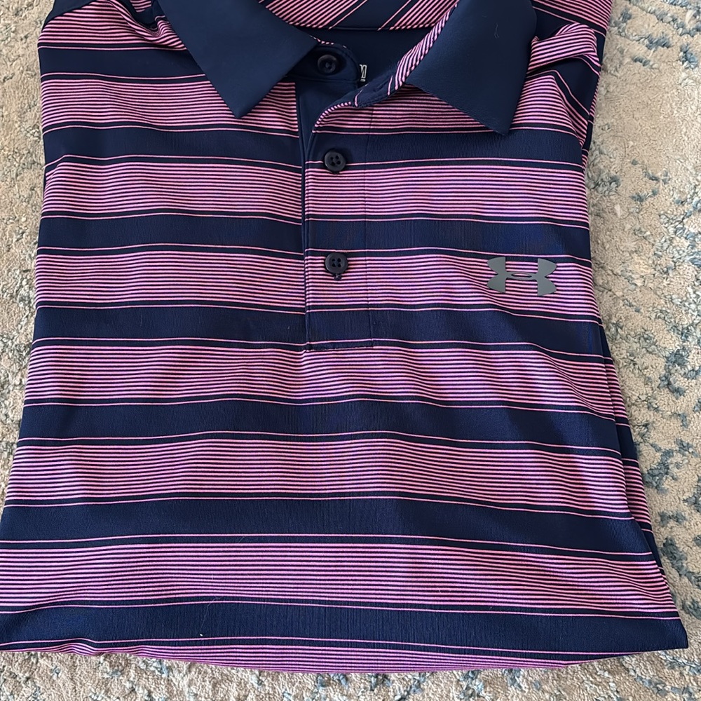 Under Armour Kids Polo Shirt - Pink and Navy Stripes
